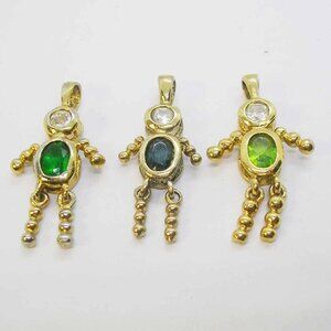 Sterling Silver Vermeil Baby Charms Pendants Lot of 3 with Birthstones